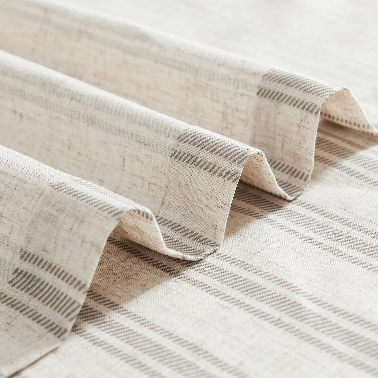 Gray Striped Linen Kitchen Curtains 24 Inch Cafe Tier Curtains Balanced Strip…