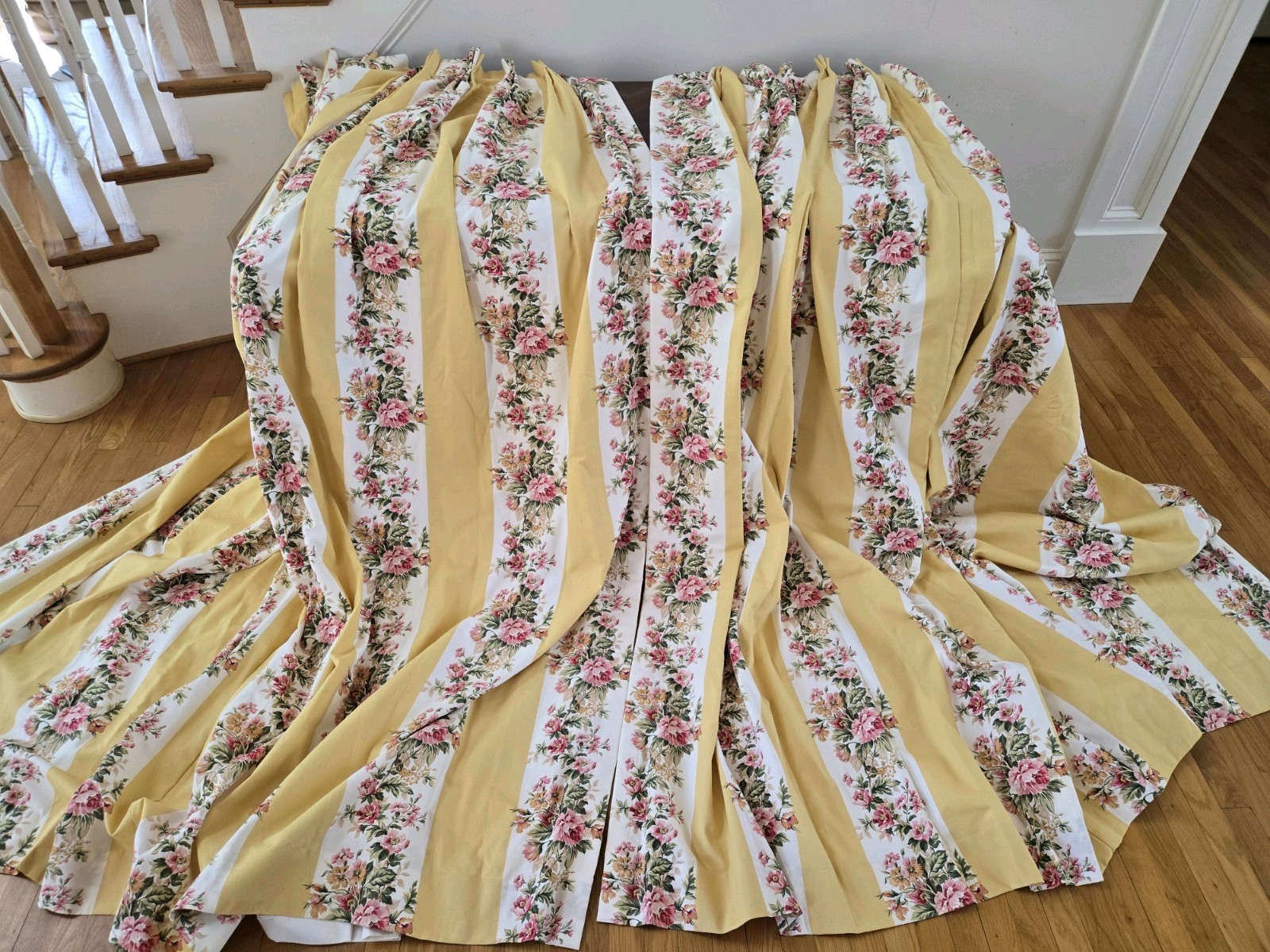 2 Custom Ralph Lauren Water Front Yellow Floral Pinch Pleat Drapes W41xL93