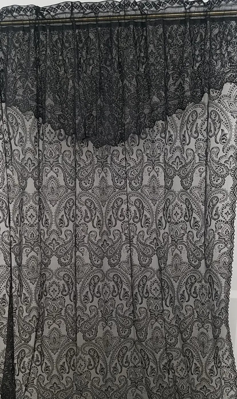 1PC Paisley Madrid Scalloped Lace Panel Curtain Attached Valance 56×84 Halloween