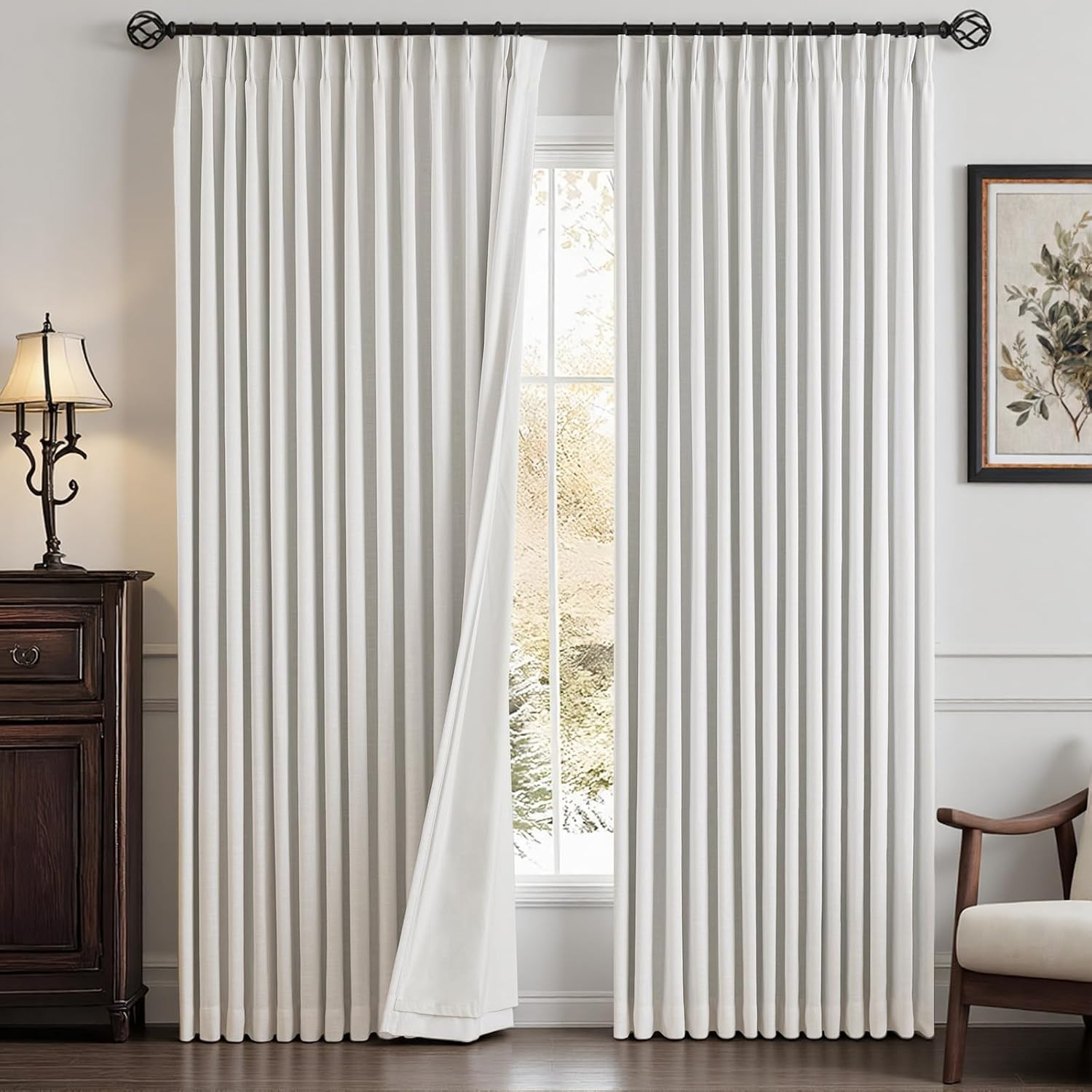 Pinch Pleated Rayon Blend Blackout Curtains for Bedroom – Ivory Full Black Out C