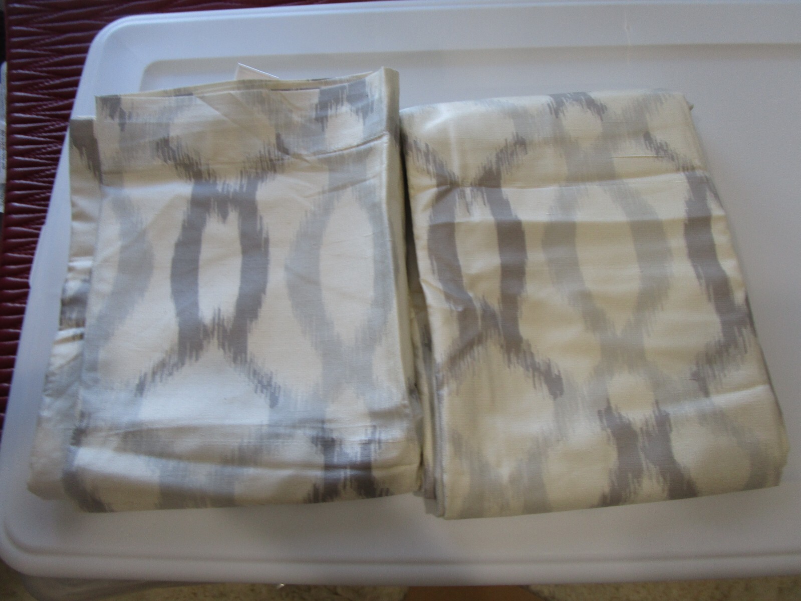 2 West Elm Ikat Links silk Curtains drapes panels 96 platinum gray grey New