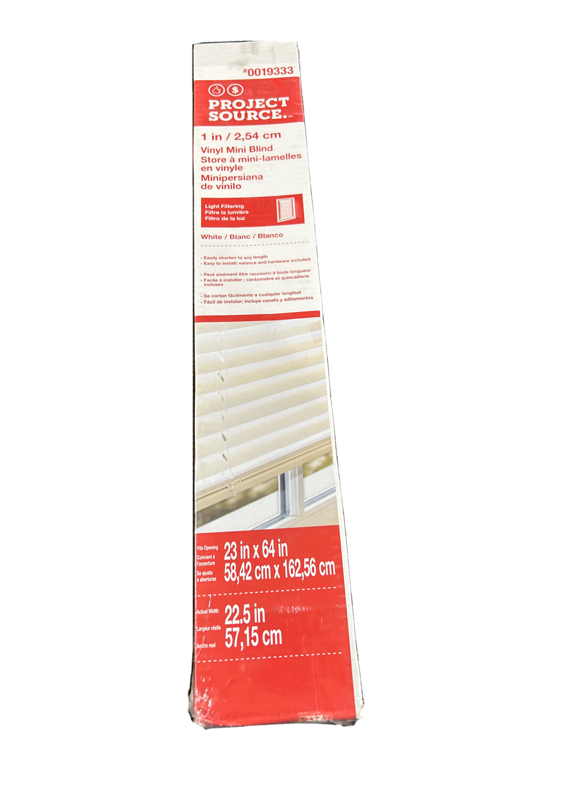 23” x 64″ PROJECT SOURCE 1″ VINYL MINI BLIND WINDOW BLIND WHITE 0019333