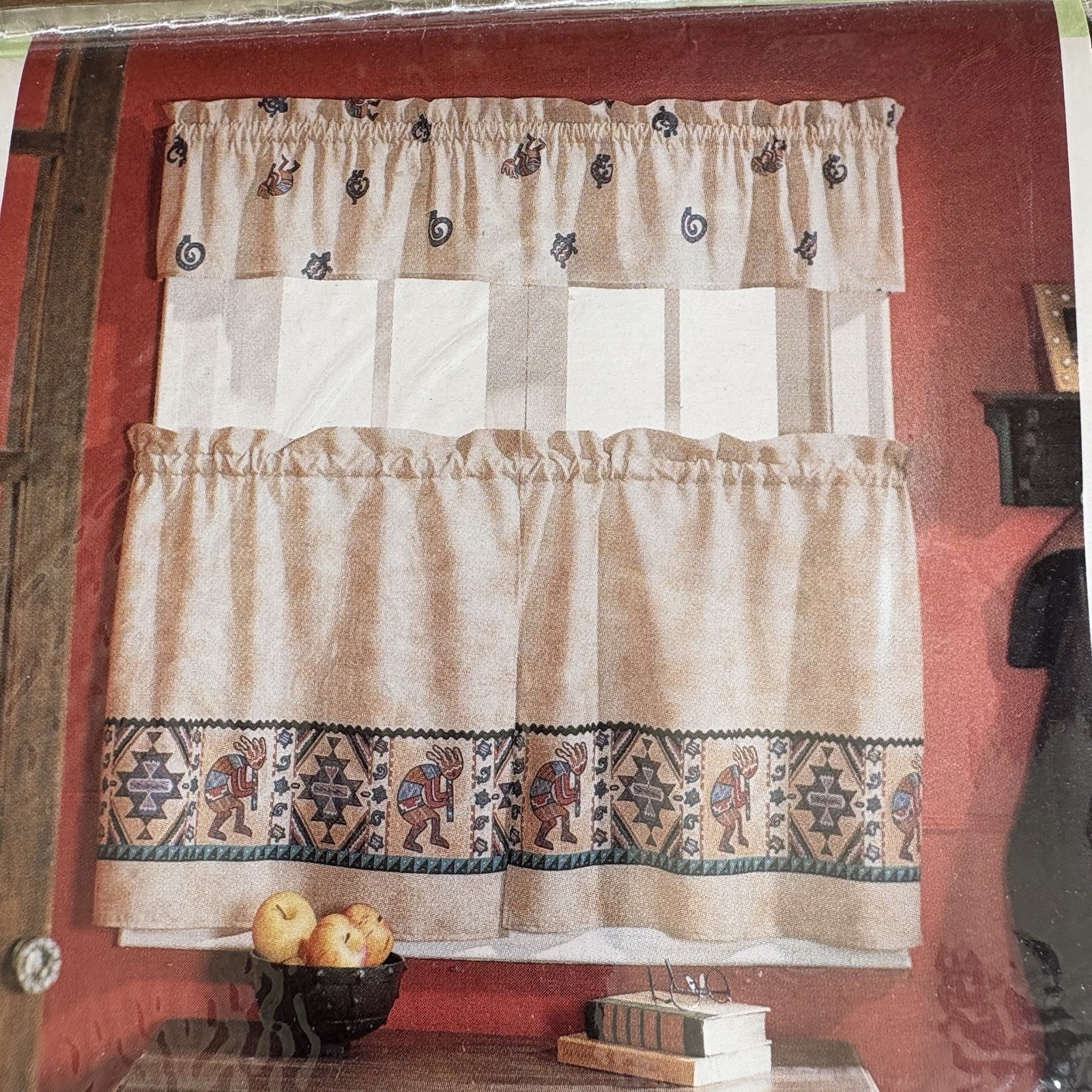 Kokopelli 3 Piece Window Treatment Tiers And Valance 60” Wide Window Vintage