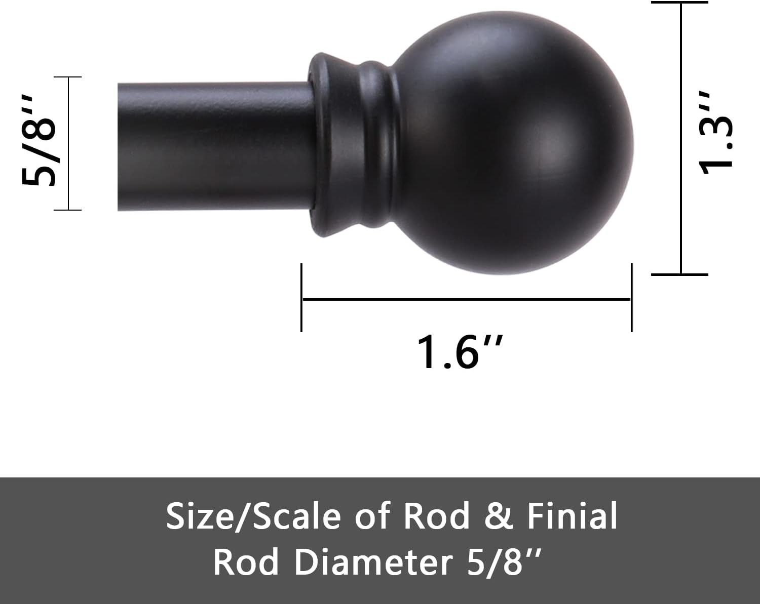 Black 5/8 Curtain Rod Set Modern Rustic Metal Rod for Bedroom Living Room”