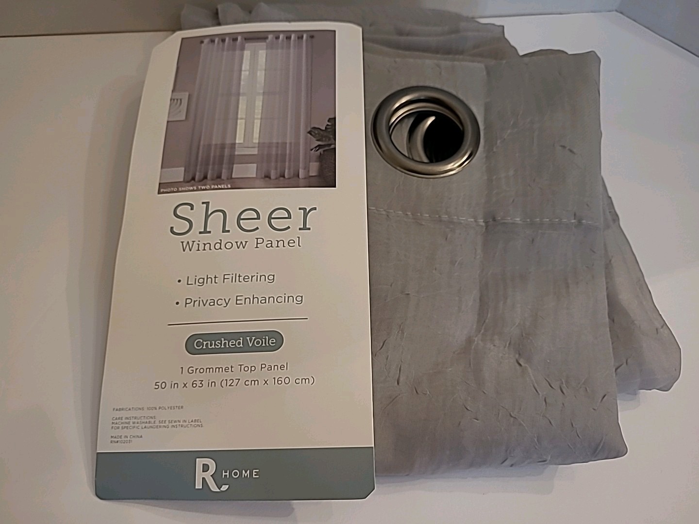 R Home Sheer Crushed Voile Grommet Top Single Curtain Panel Silver Gray 50″x 63″
