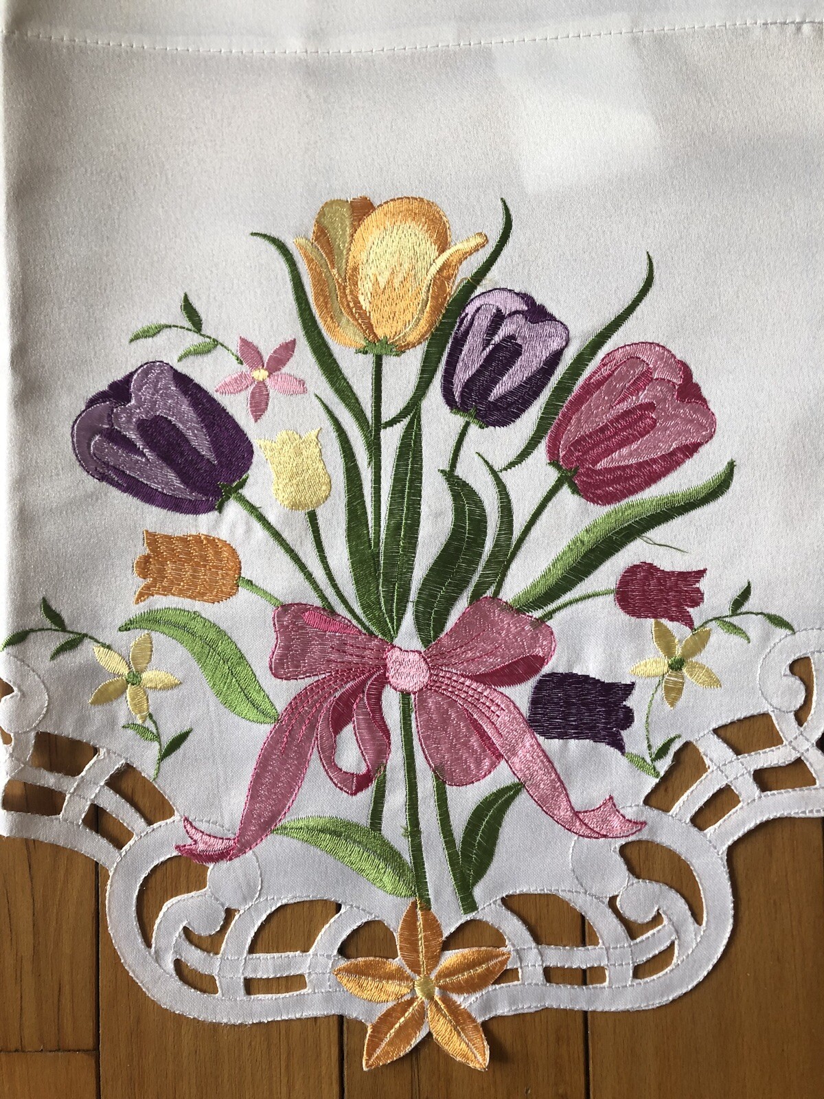 Springtime Tulip Embroidered Cutout Valance Blooms Flower Bouquet Window Valance