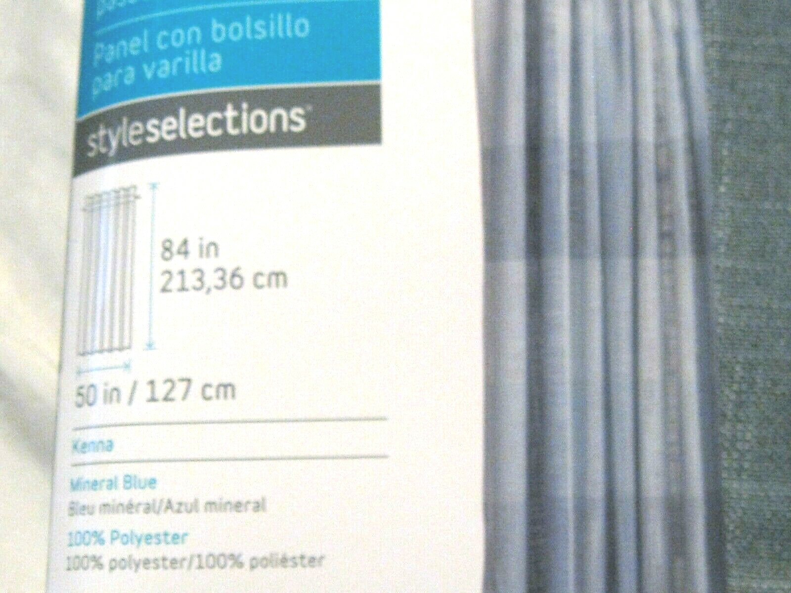 Style Selections Blue Curtain Drape Kenna Mineral Check Panel 50″ x 84L NIP