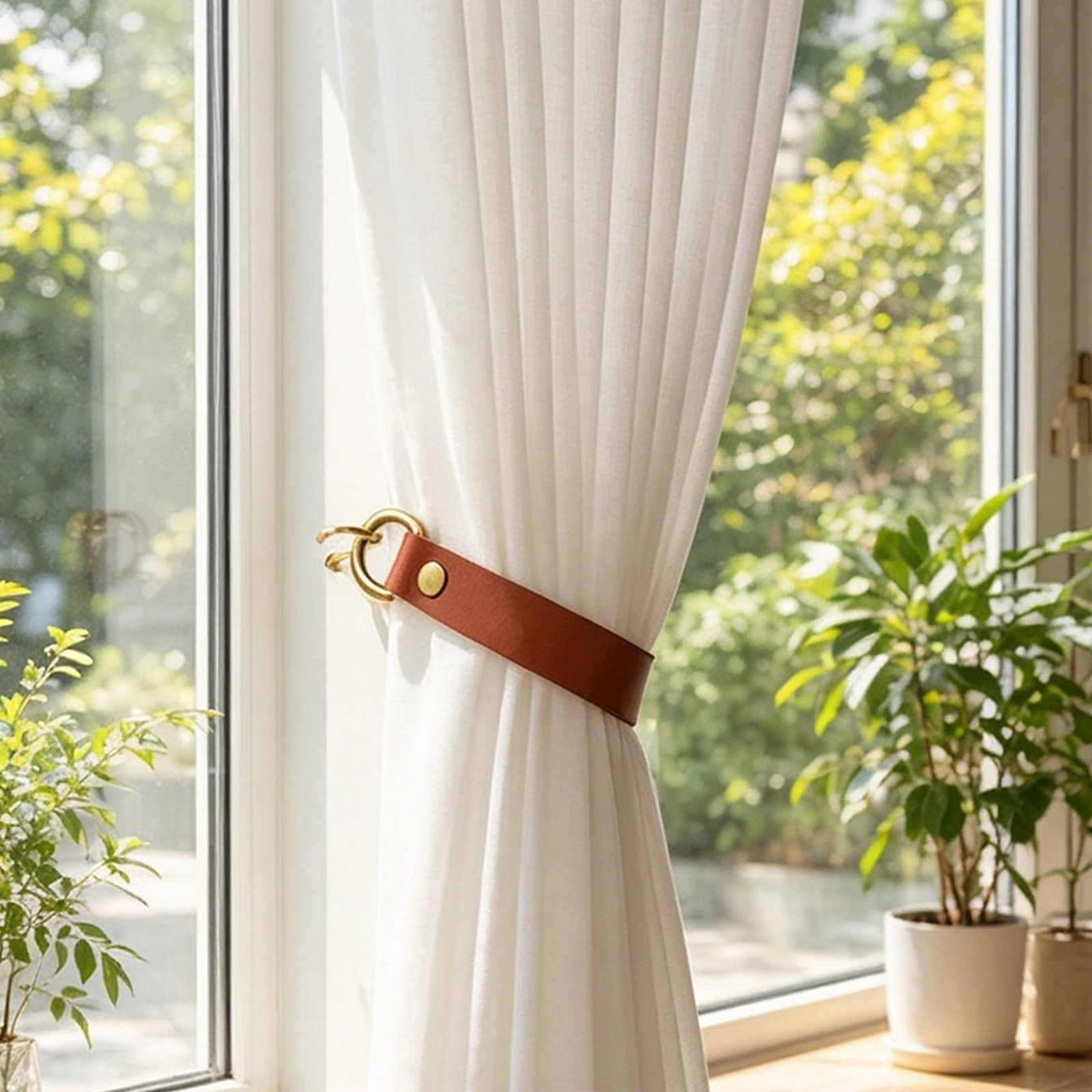 Leather Curtain Tie Backs – 2 Pcs Wall Mounted Curtain Holdbacks with Metal H…