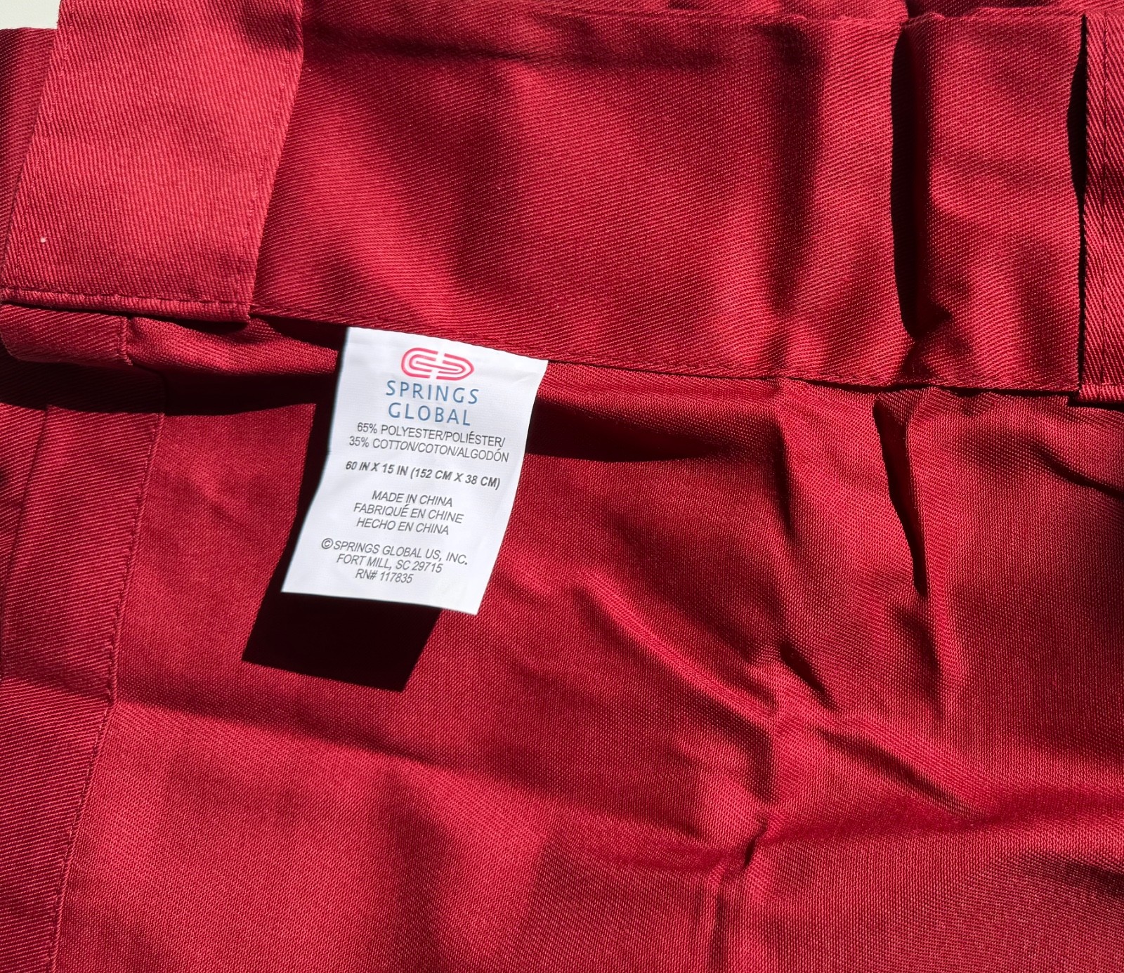 Style Selections Bernard Red Back Tab Valance Minimalist 60″ x 15″