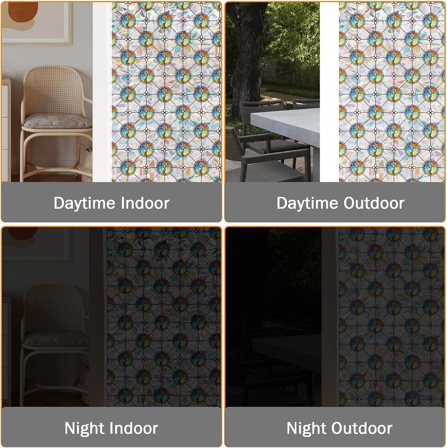 Window Privacy Film Stained Glass, 6 Pcs Vintage Static Cling Decorative Window