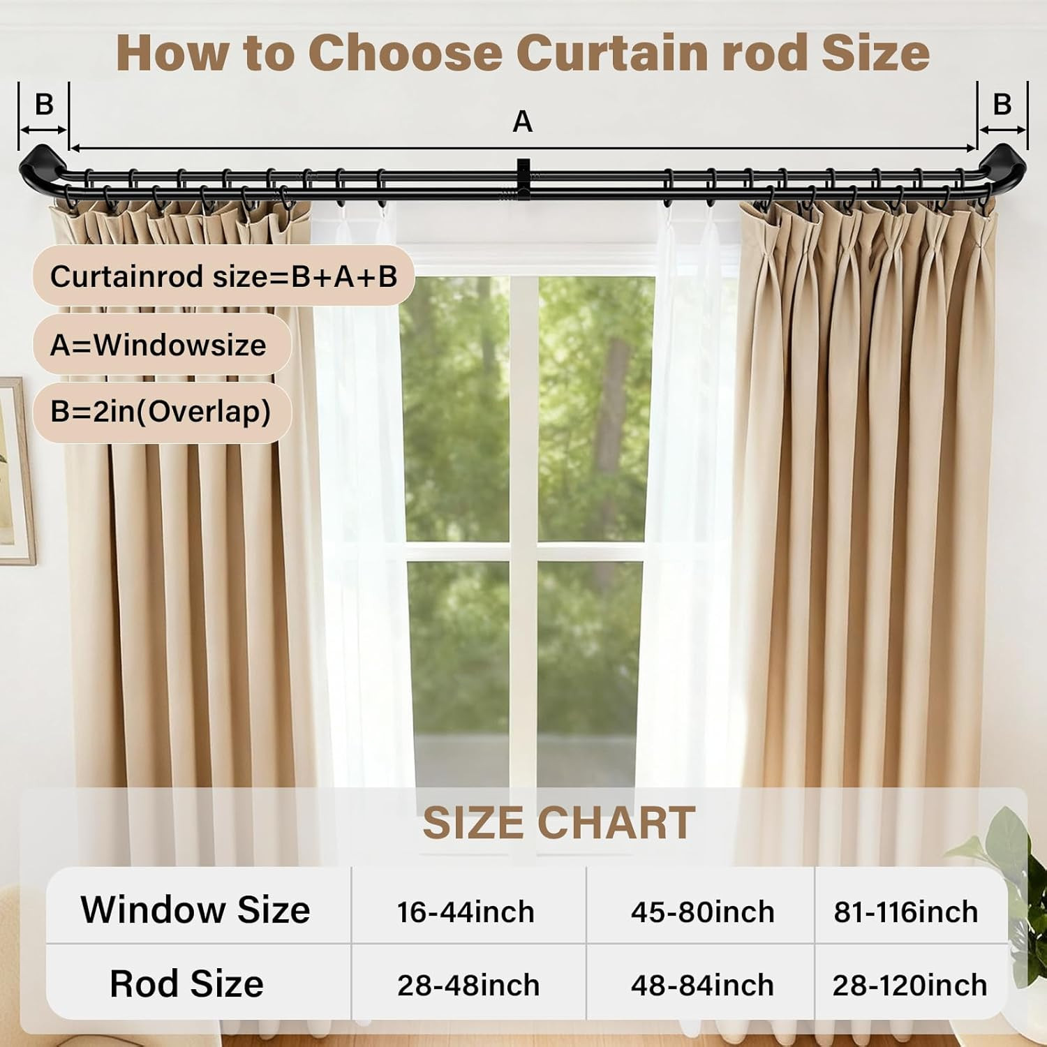 Abiglifty Double Curtain Rods 48 to 84 Inches, Wrap around Curtain Rods, Extenda
