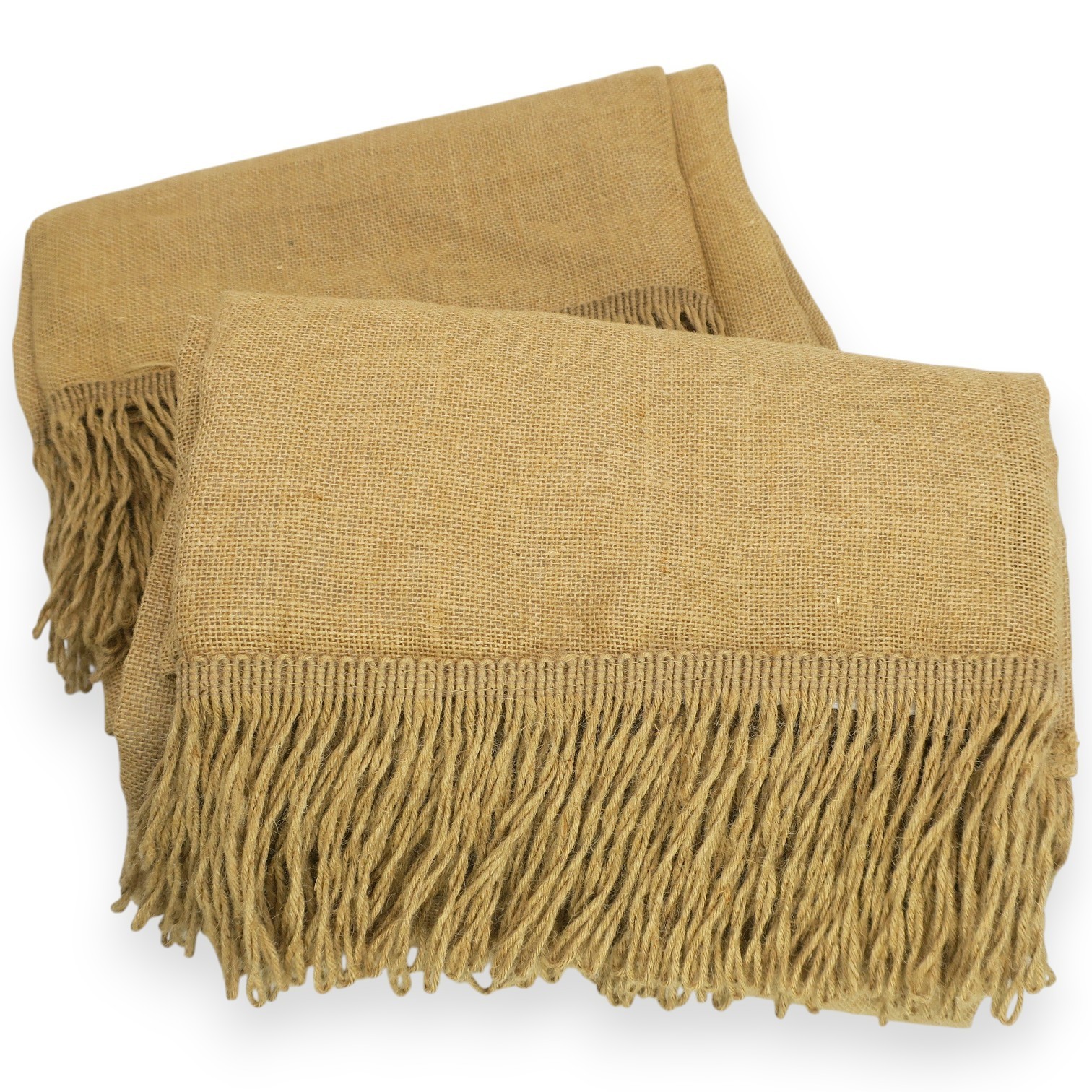Set Of 2 Ballard Design 100% Jute Burlap Drapes Fringe 84” Lined Pair Panels