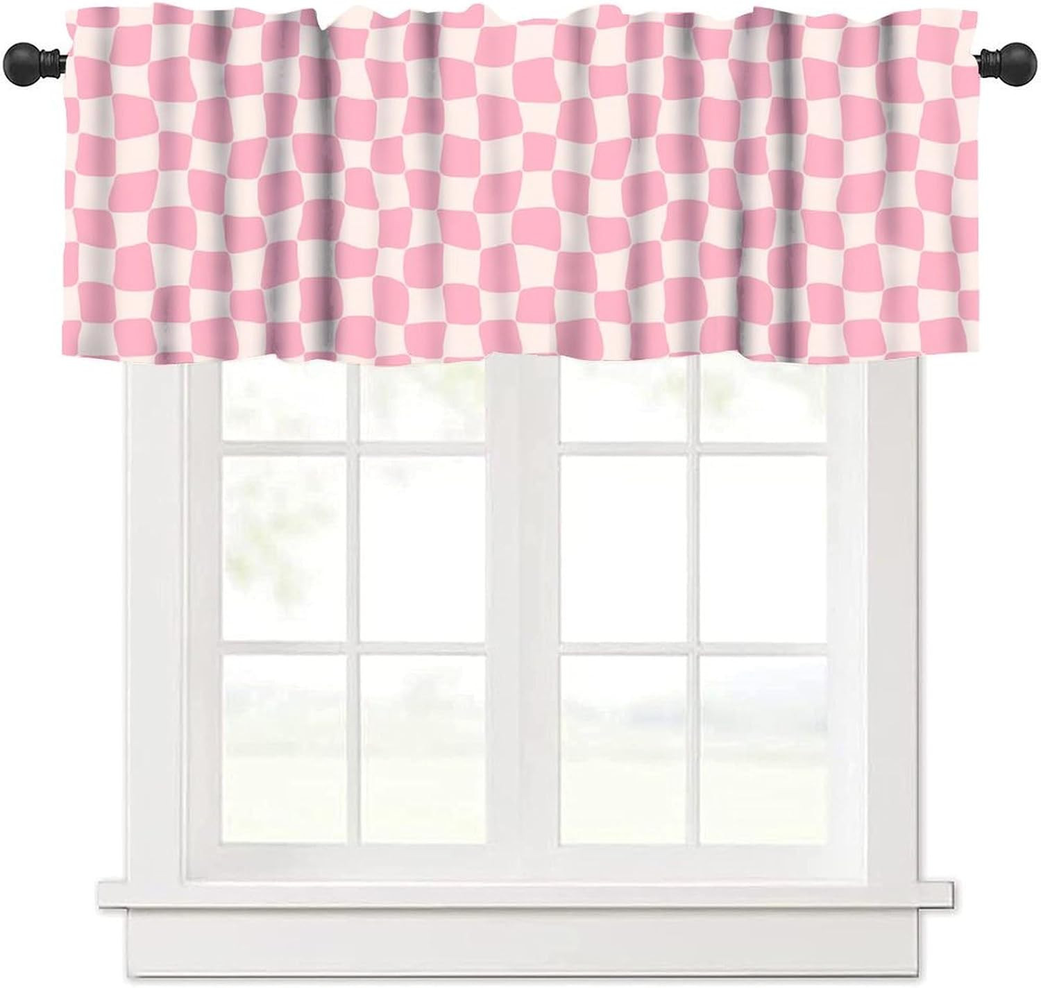 Hippie Retro 70S Curtains Boho Groovy Pink Twisted Checkered Funky Modern Geomet