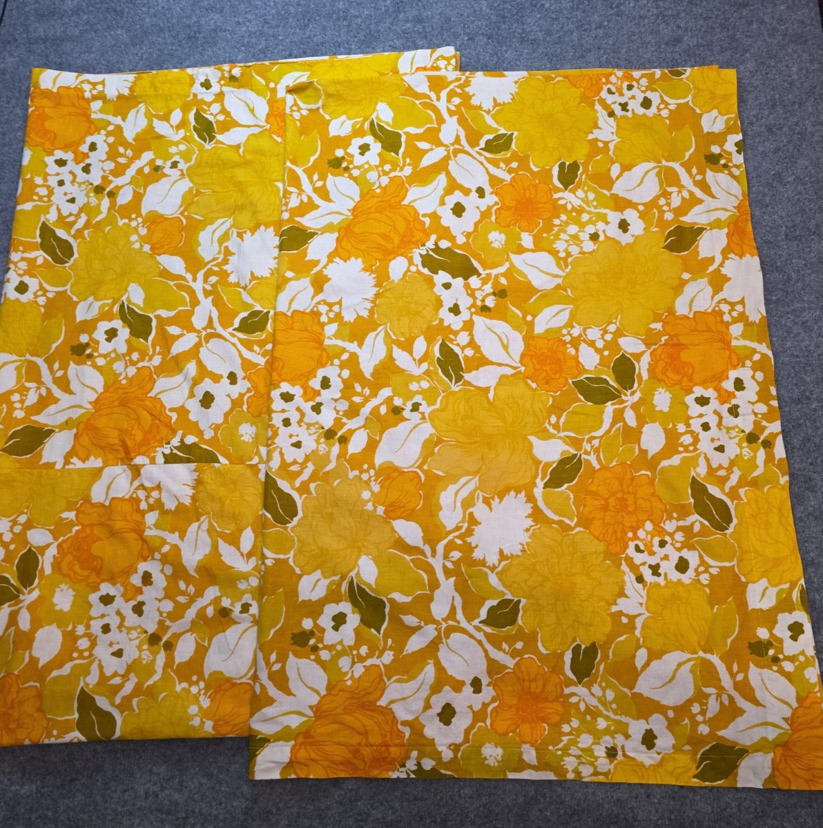 Vintage 70s Floral Drapes 74″x102″ Yellow Green Orange Curtain Pair 2 Panels MCM