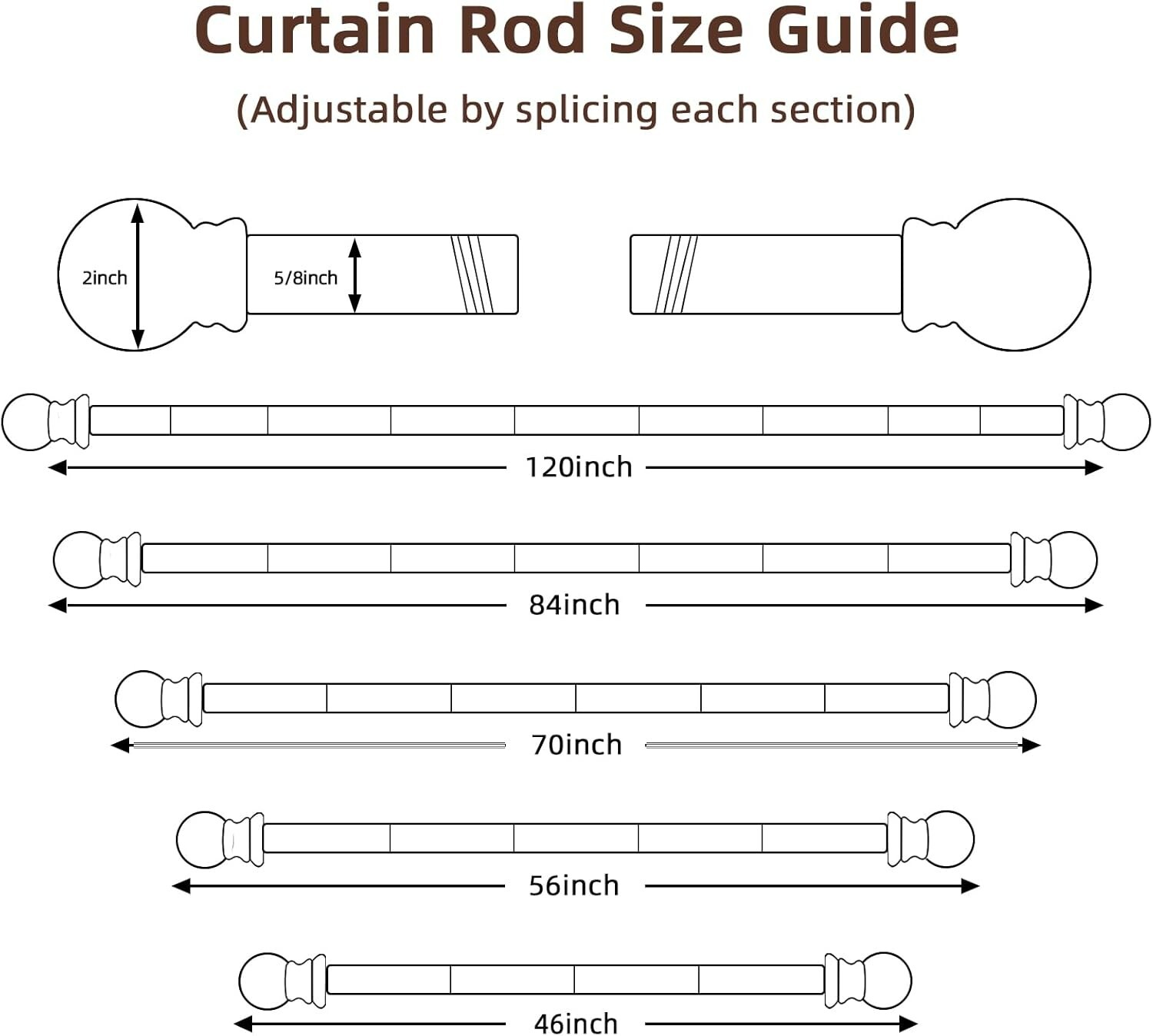 Curtain Rods for Window 32 and 48, Black 5/8 inch Splicing Single Window Curtain