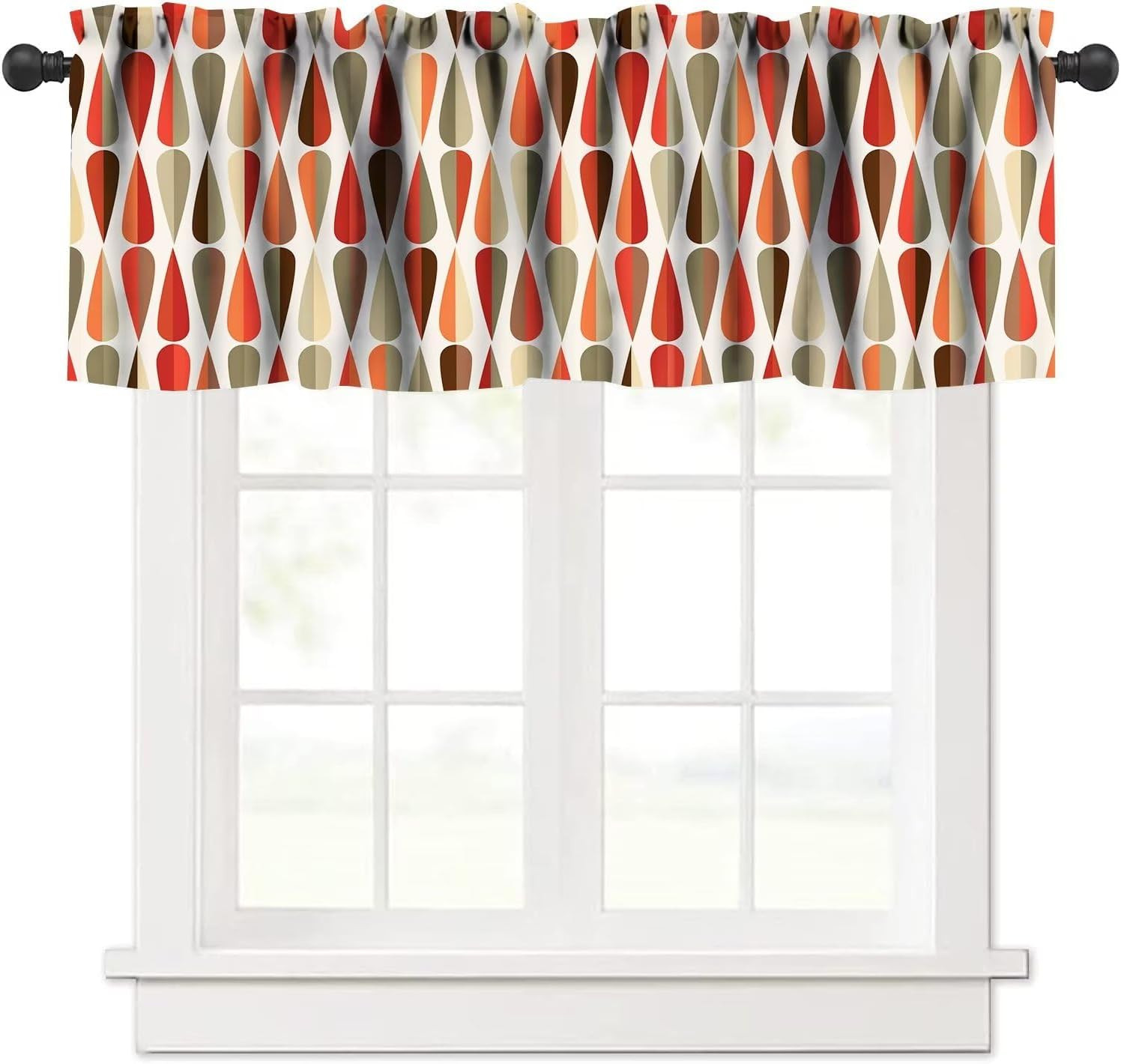 Mid Century Window Curtain Valance,Modern Abstract Triangular Retro Printed Patt