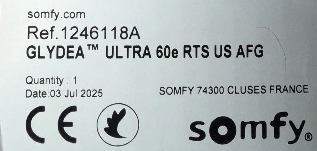 SOMFY GLYDEA 60e DCT US 10” PLUG W FREE SHIPPING NEW