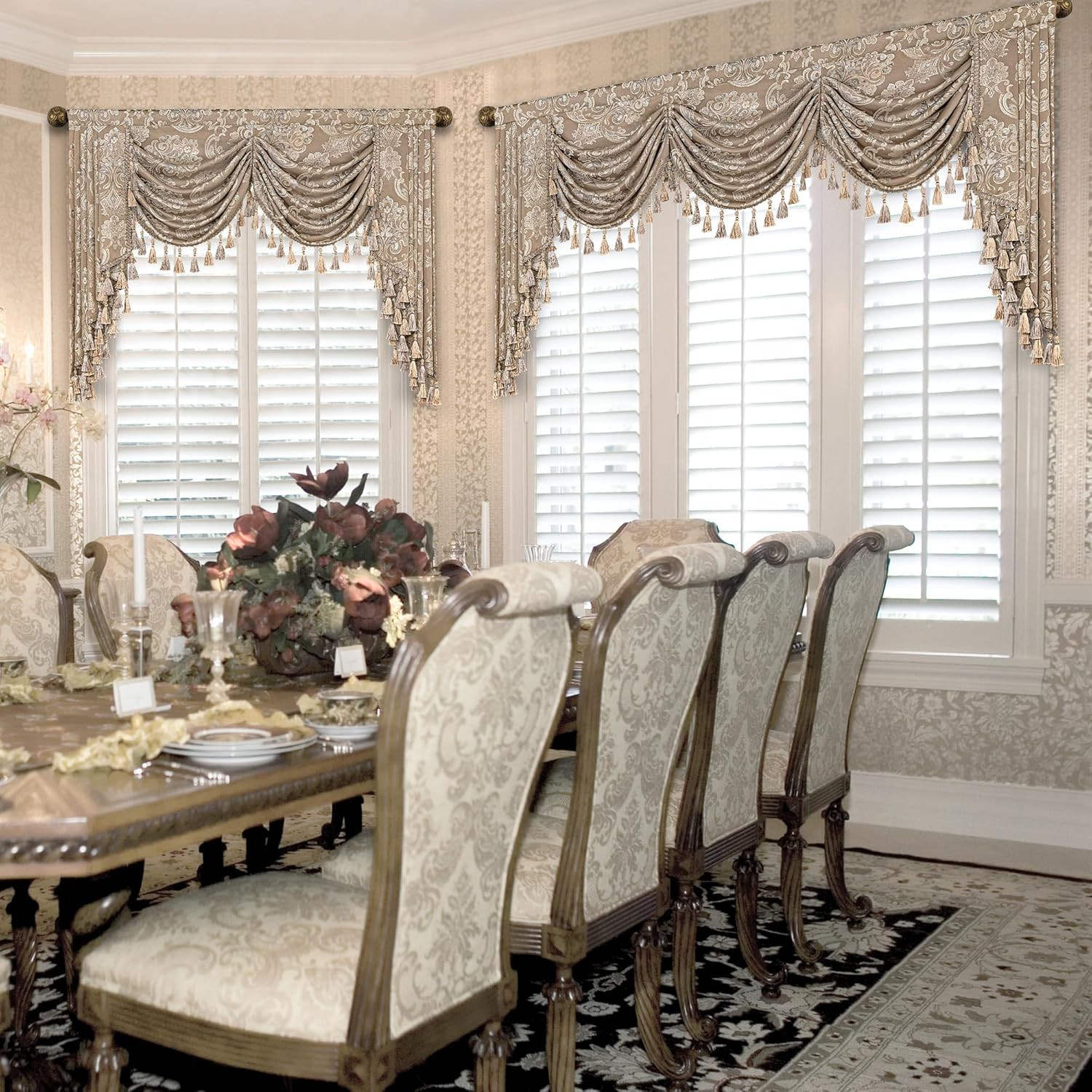 Elegant Jacquard Waterfall Valance with Tassels for Living Room & Bedroom