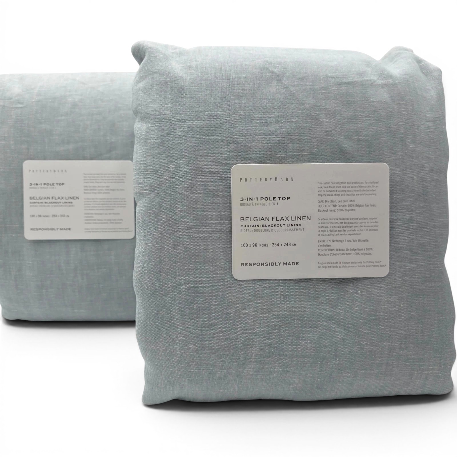 Pottery Barn Belgian Flax Linen Blackout Curtains Set Of 2 100×96 Mineral Blue