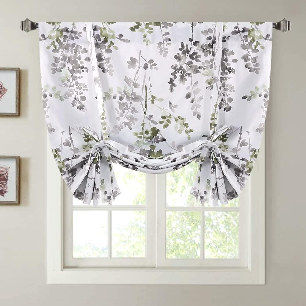100% Blackout Tie Up Curtains 42″W x 45″L (Pack of 1) Cattleya in Grey/Taupe