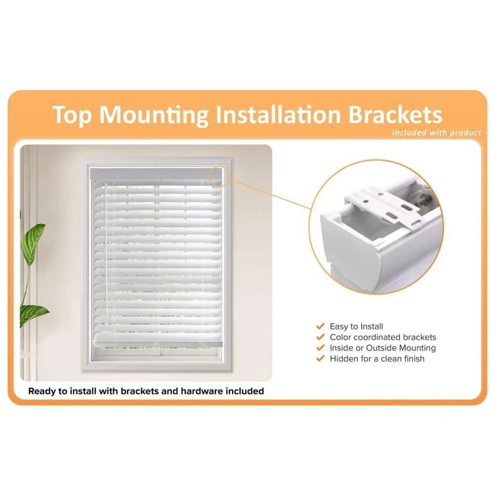 White Cordless Faux Wood Blinds 2-in Slats 9×36 Home Window Treatment