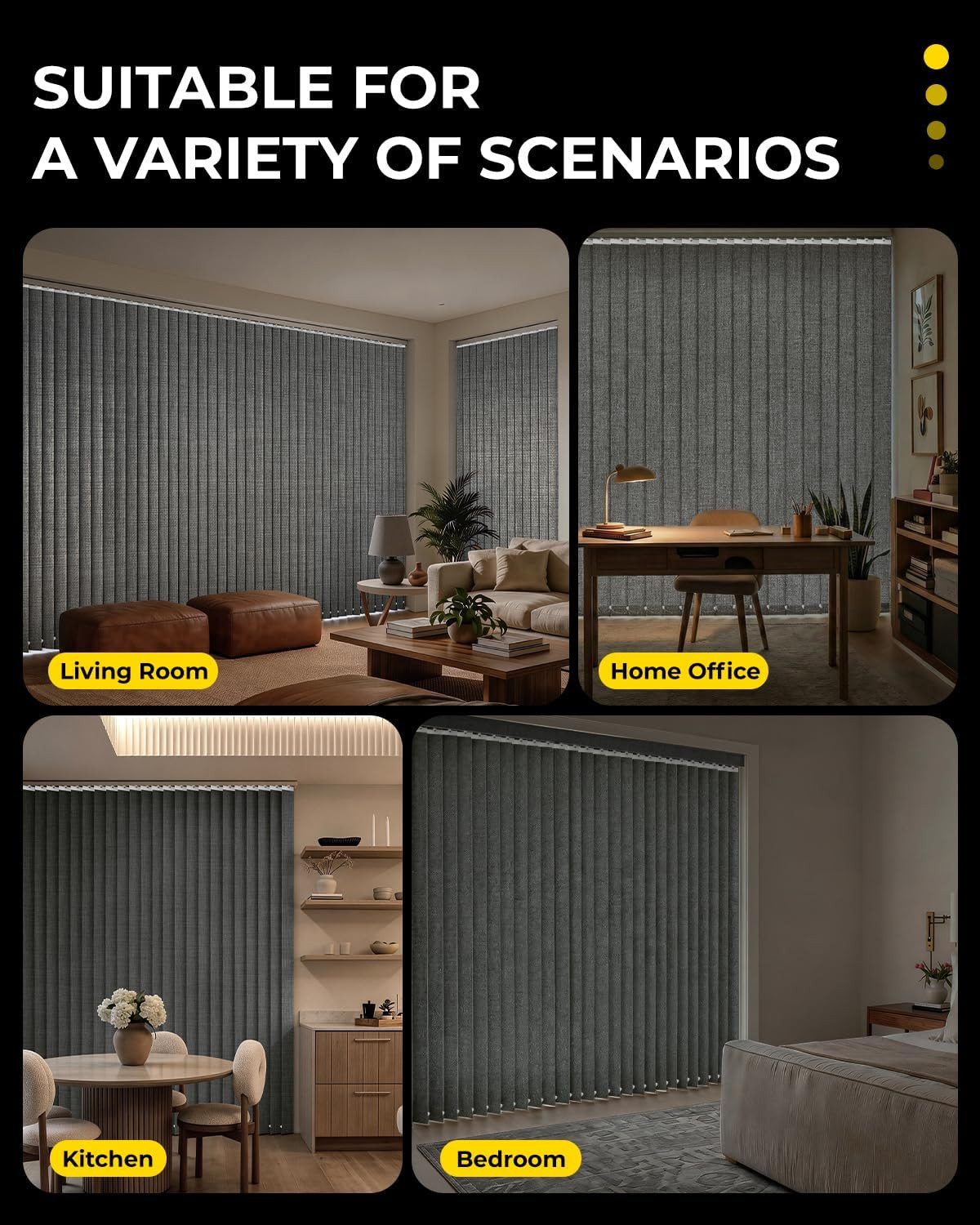 Vertical Blind Replacement Slats, 3.5×82.5 In, Charcoal | Blackout Material, 20