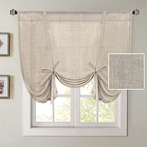 Tie Up Linen Curtains 63 Inch Length Nature Linen Textured Privacy 1 Angora