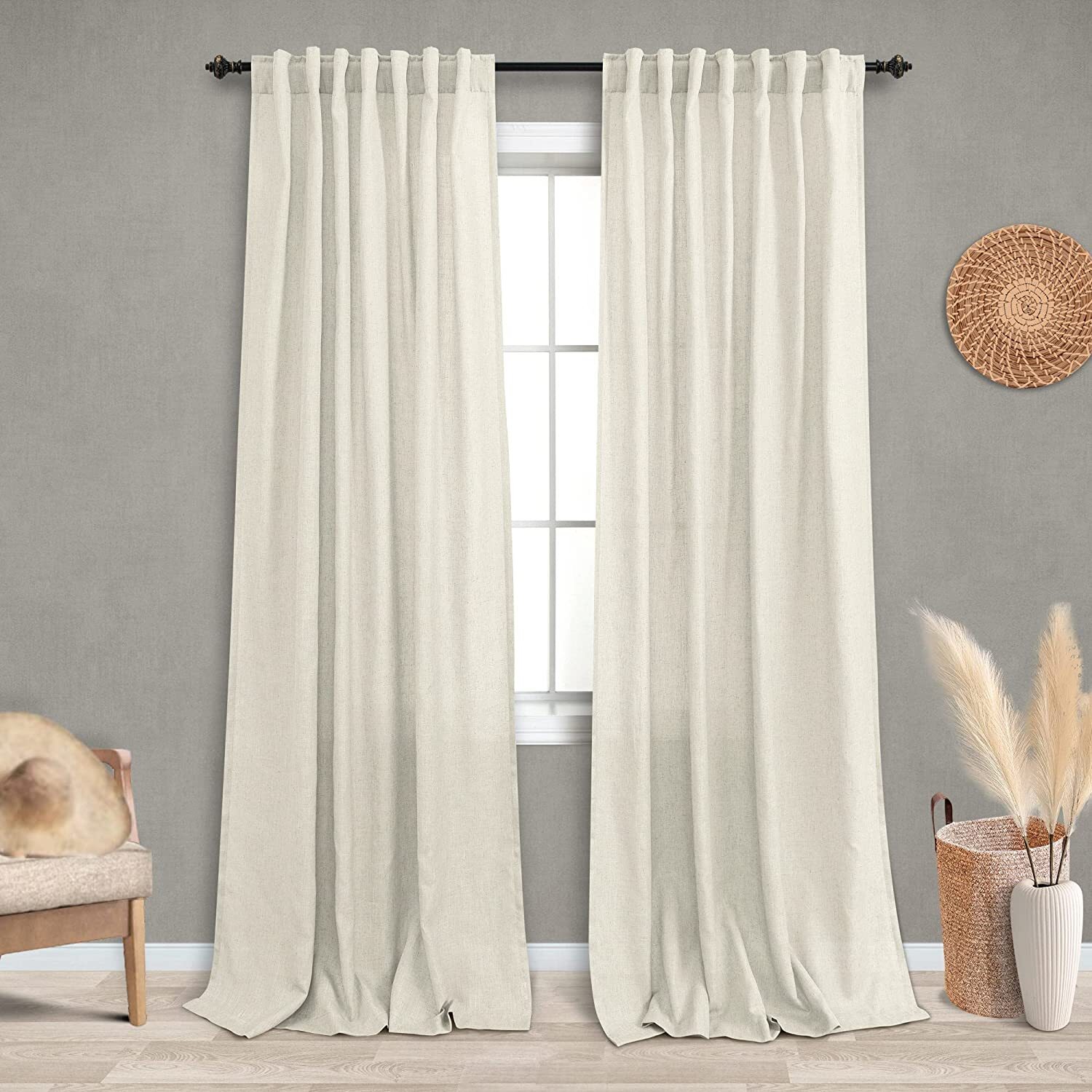 Linen curtain Off White/ Ivory Color Living Room two panels Bedroom Curtain Set