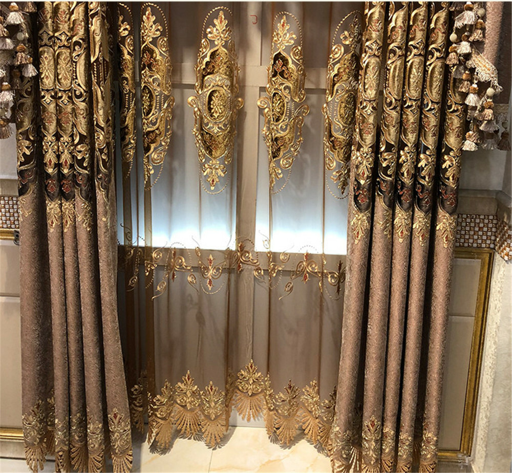 Luxury European Curtains Floral Embroidered Semi Blackout Curtain Drape 1 Panel