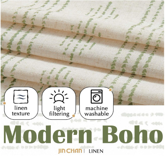 jinchan Boho Stripe Kitchen Curtains and Valance Set Linen Tier Curtains