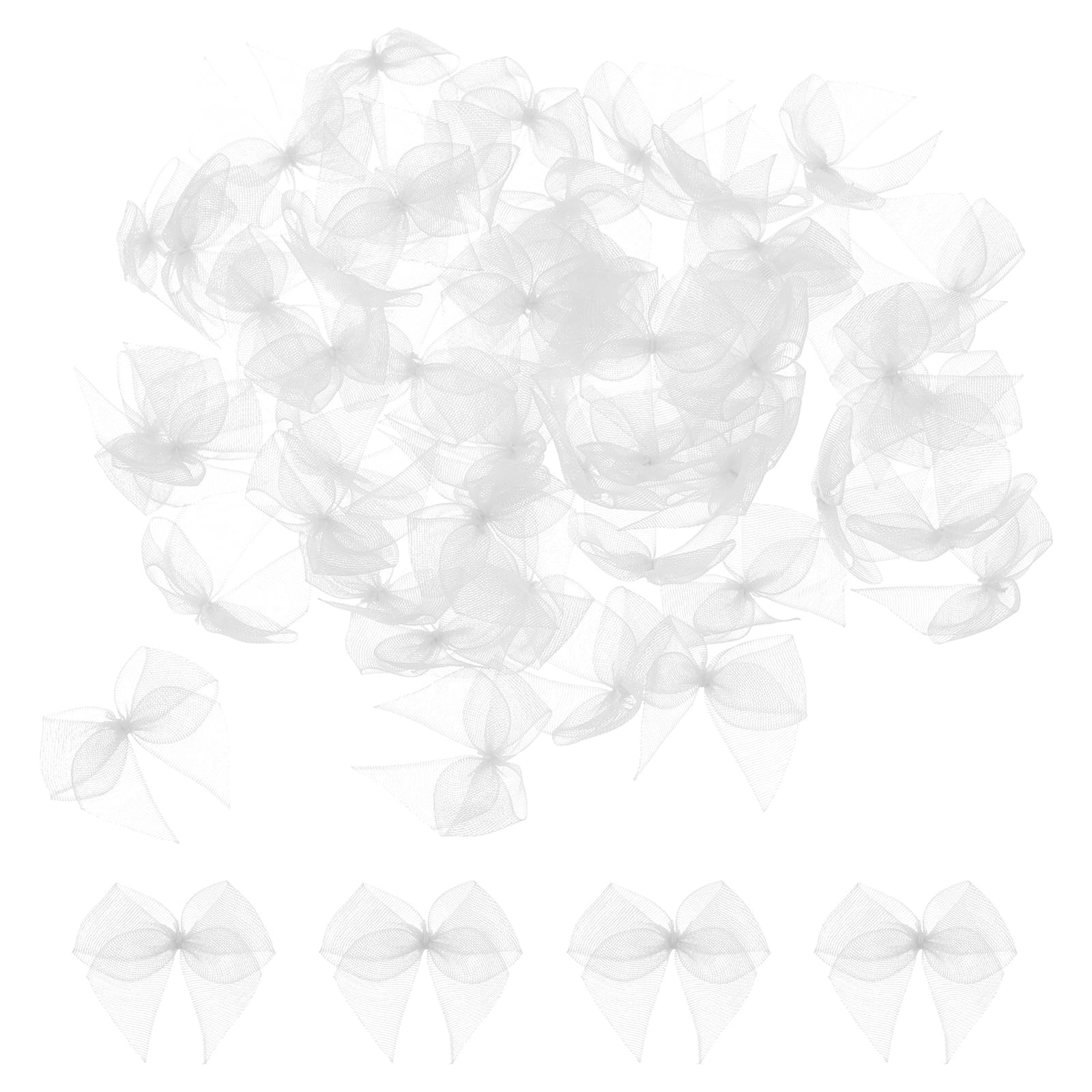 50 PCS 1 Inch Mini White Chiffon Fabric Satin Ribbon Flower Bows Craft DIY