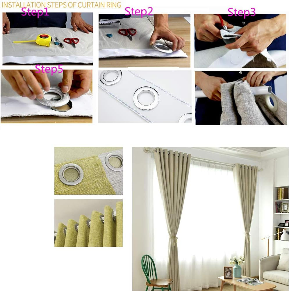 10 Pack Stainless Steel Curtain Grommets, 2 in 1 Metal Curtain Ring Eyelets Meta