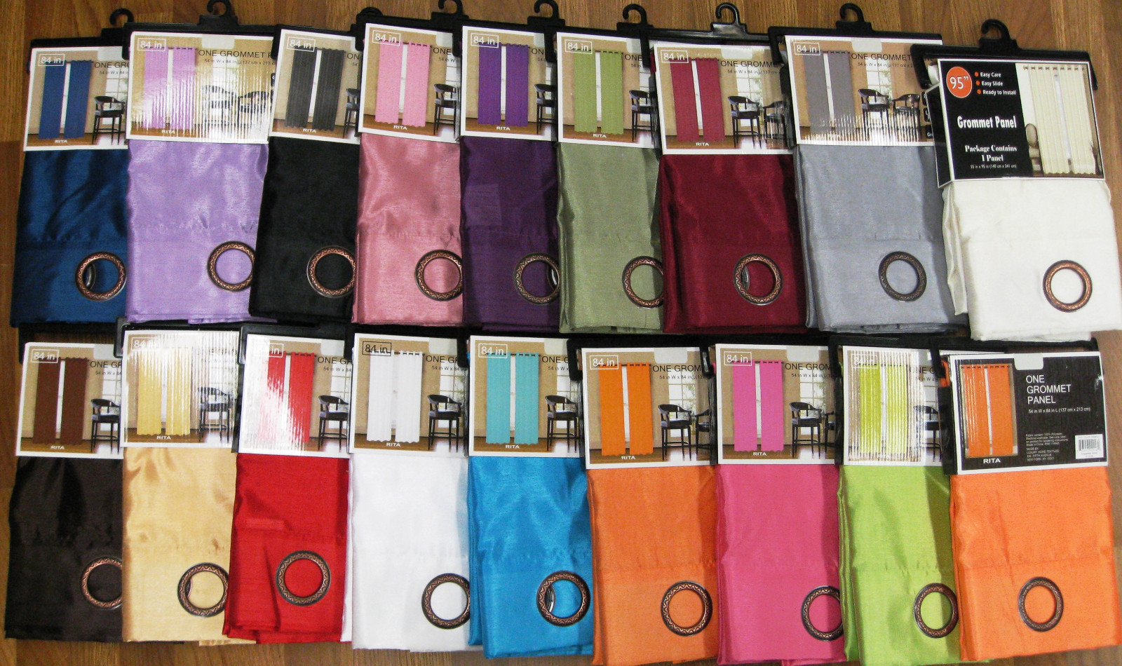 SET OF 2 FAUX SILK GROMMET TOP CURTAINS, 84″ LONG WINDOW CURTAIN PANEL