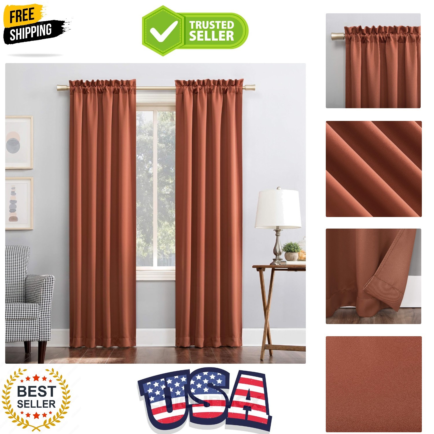 Easton Energy Saving Blackout Curtain Panel 40″ x 84″ – Terracotta Elegance