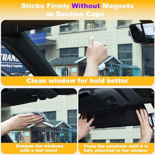 Square Car Window Shades for Windshield & Side Windows, 2-Pack Static Cling