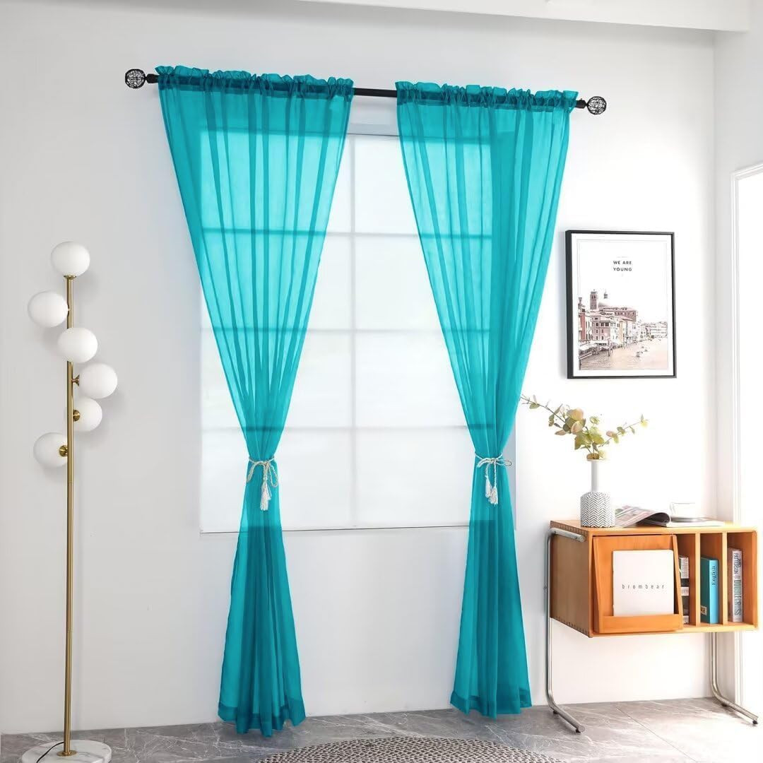 Solid Sheer Rod Pocket Curtain Voile Draperies 2 Panels White Beige Black Grey C