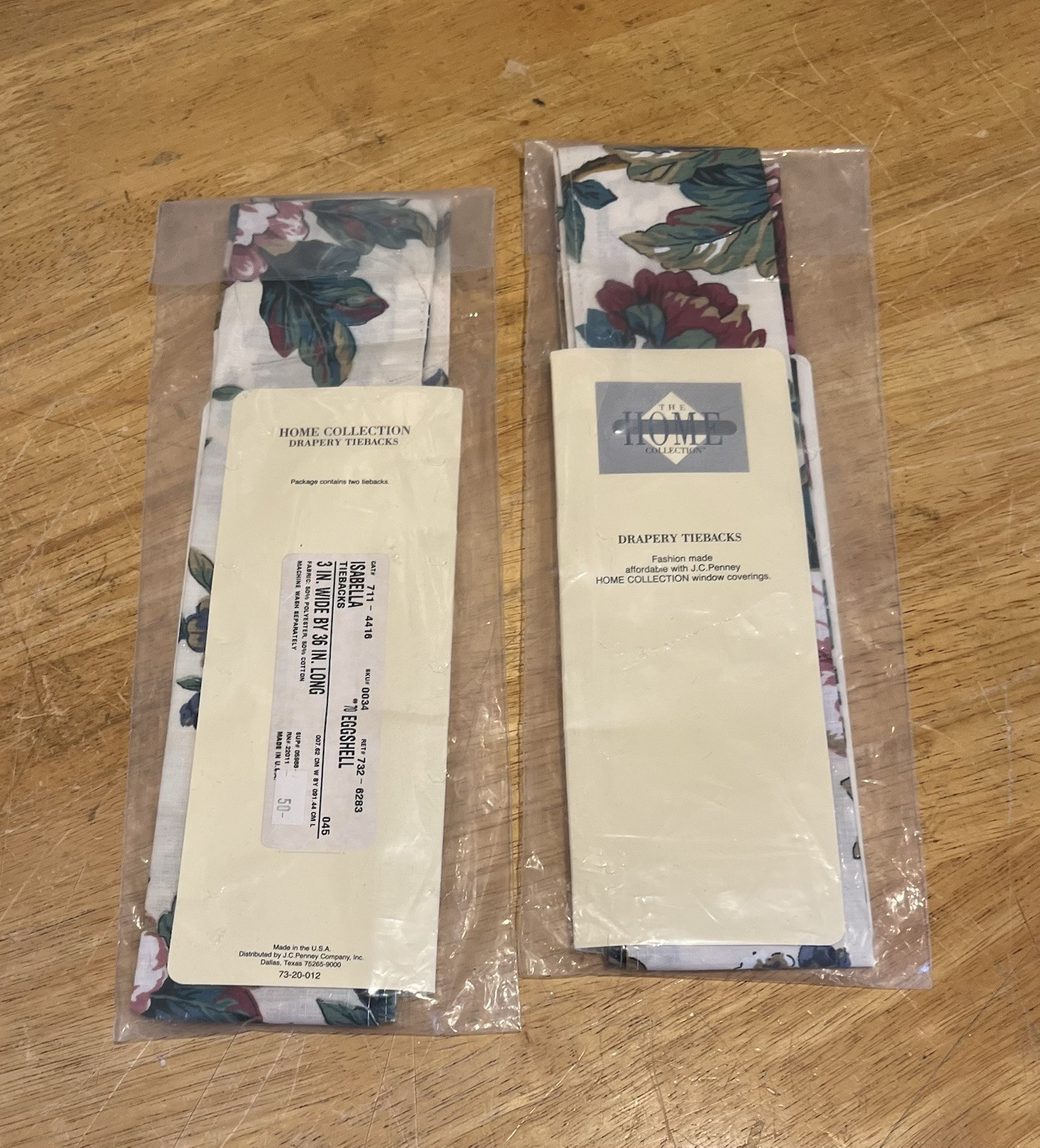 JC Penney Home Collection Isabella Curtain Tiebacks 3×36″ Set Of 4 NOS Floral