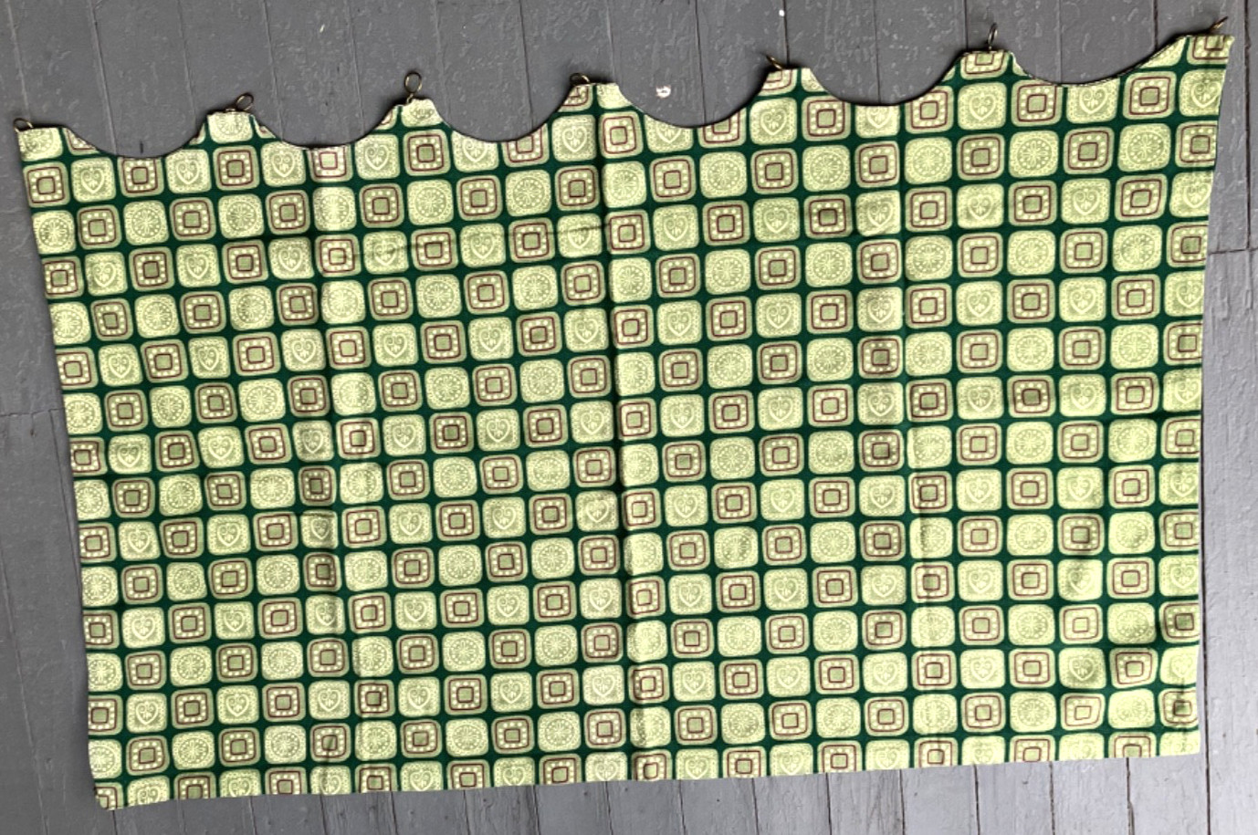 VTG Abstract Geometric CAFE’ CURTAINS green MCM 27″h x 45″ w (90″) PAIR