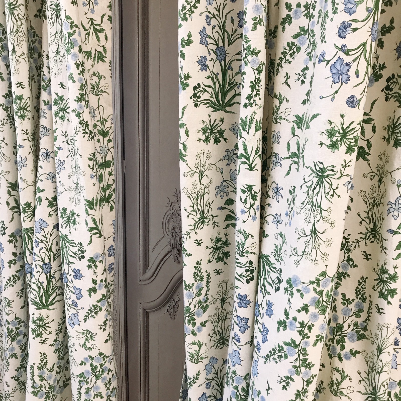 Handmade Linen Blend Floral Curtains Custom Blue Green Window Drapery Panels