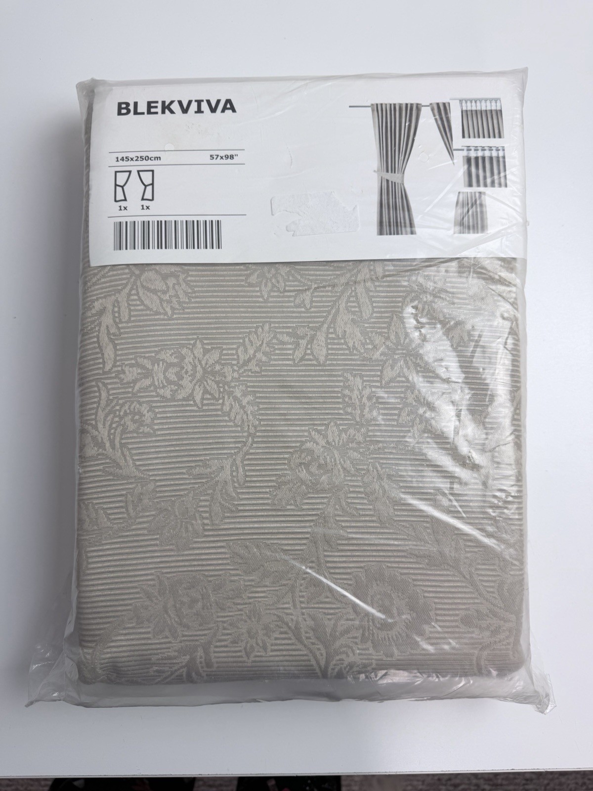 New in Package Ikea Blekviva Curtains 57″ x 98″ Beige Jacquard Heavy Polyester