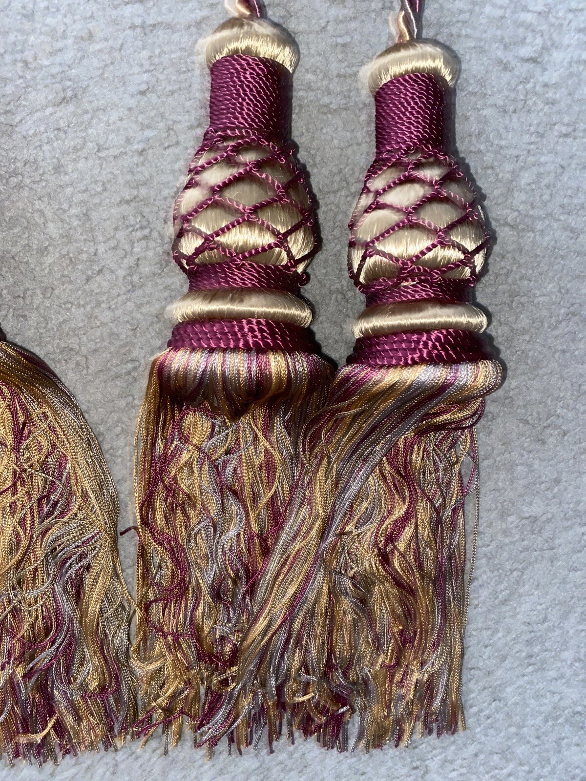 Pair Double Tassel Curtain Tiebacks Braided Rope Burgundy Wine Gold Green 31”