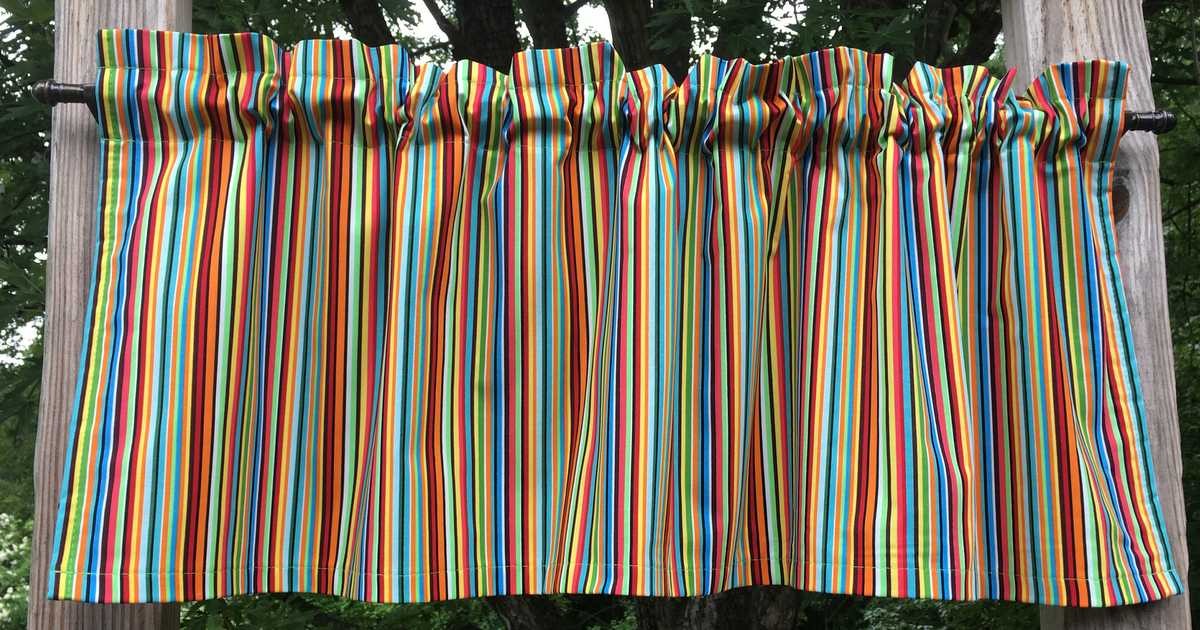 Handmade Multicolor Rainbow Stripe Kitchen Valance Rod Pocket Header Cotton USA