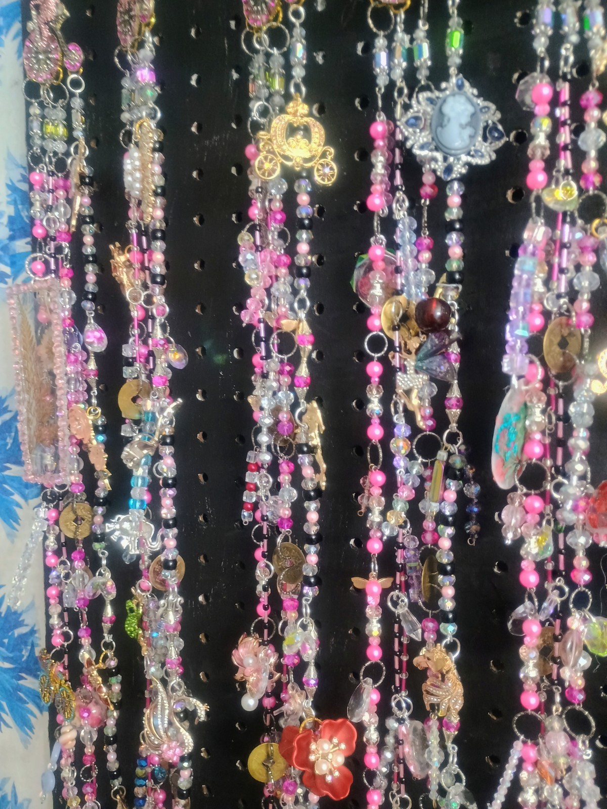 Bicycle Bunny Crystal Curtains With Charms, Set Of 7