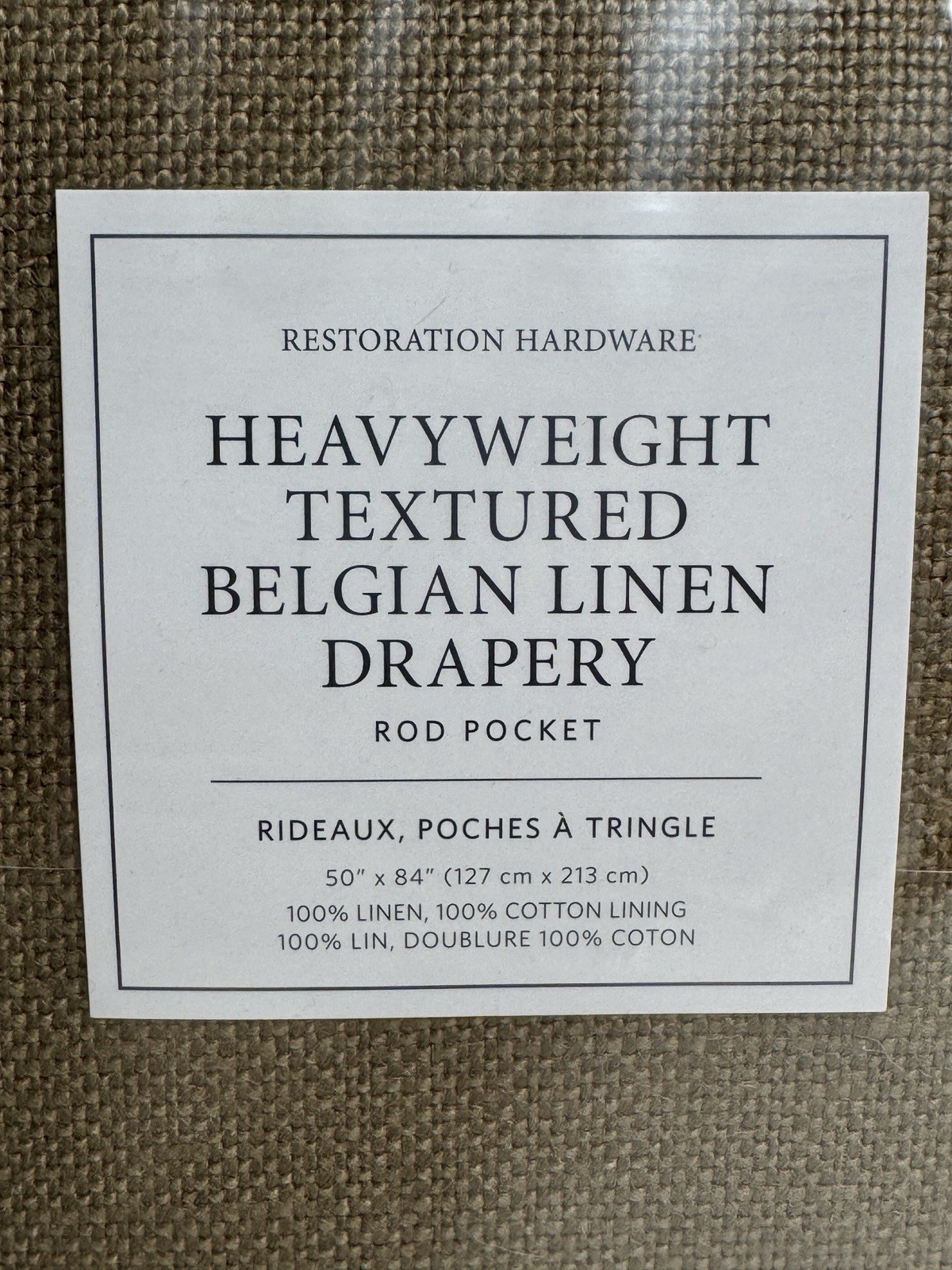 Restoration Hardware Heavyweight Textured Belgian Linen Drape RP 50 x 84 Mocha