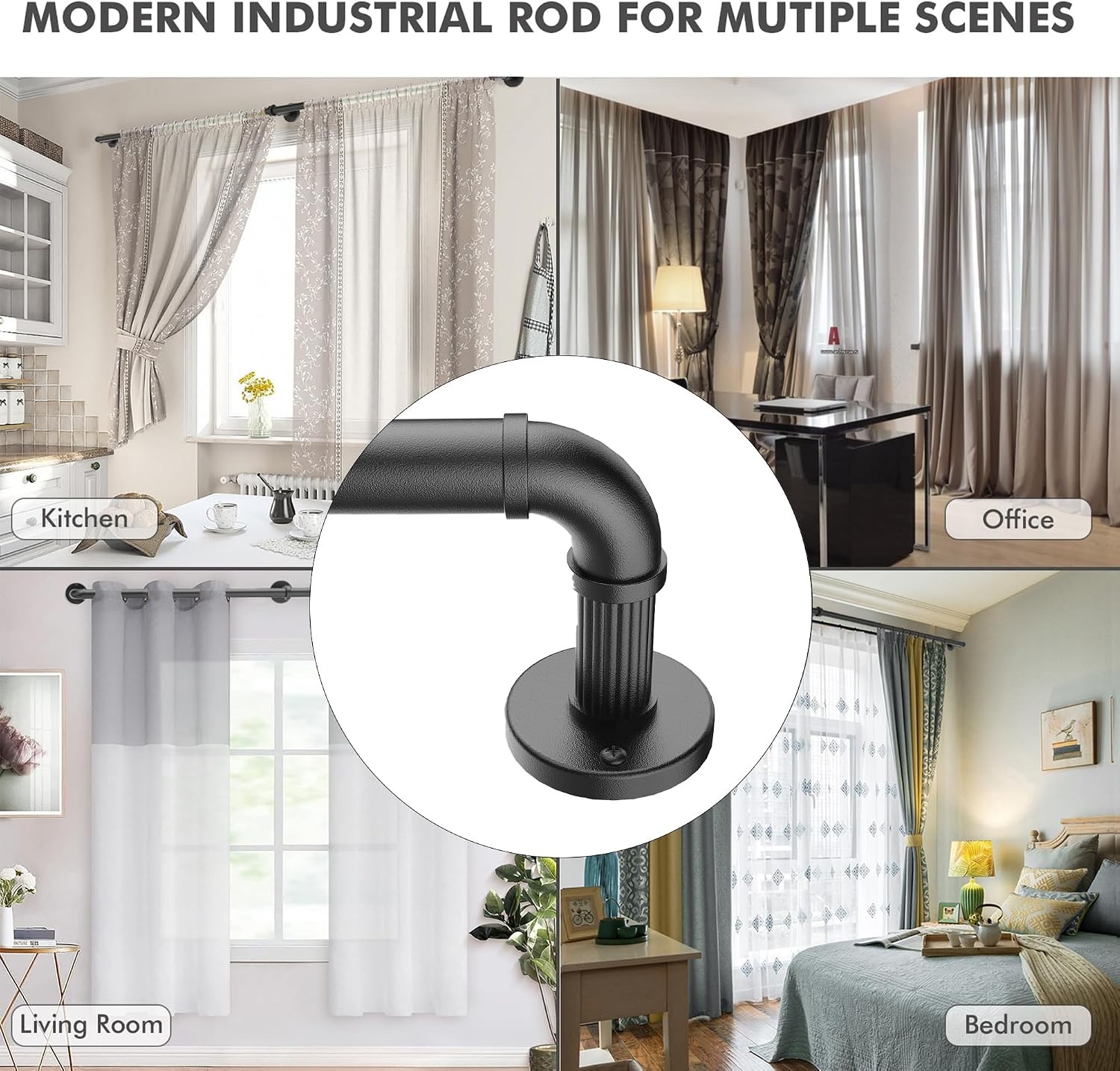 Black Curtain Rods 32 to 72 (3-6Ft) for Window: Outdoor – Industrial 1Inch Pole