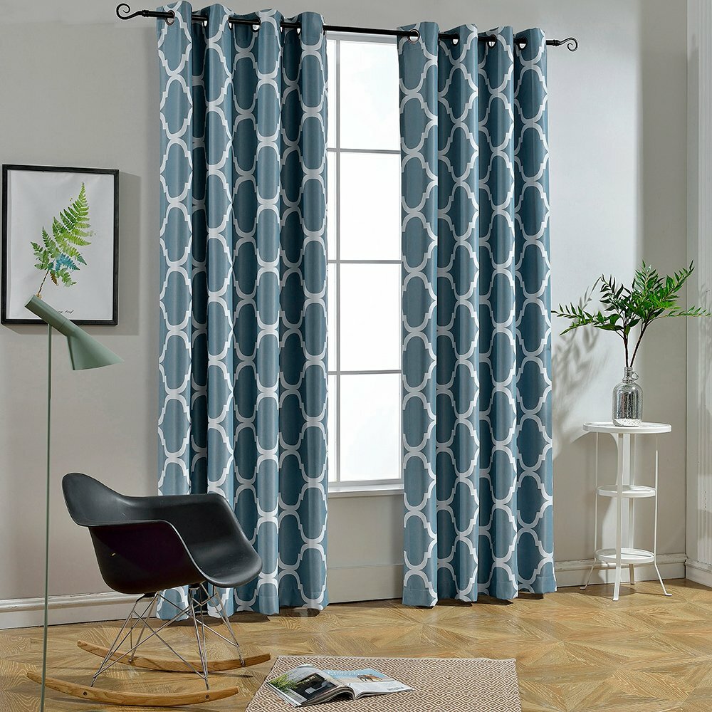 Set 2 Blue White Geo Trellis Curtains Panels Drapes 63 84 96 inch L Darkening