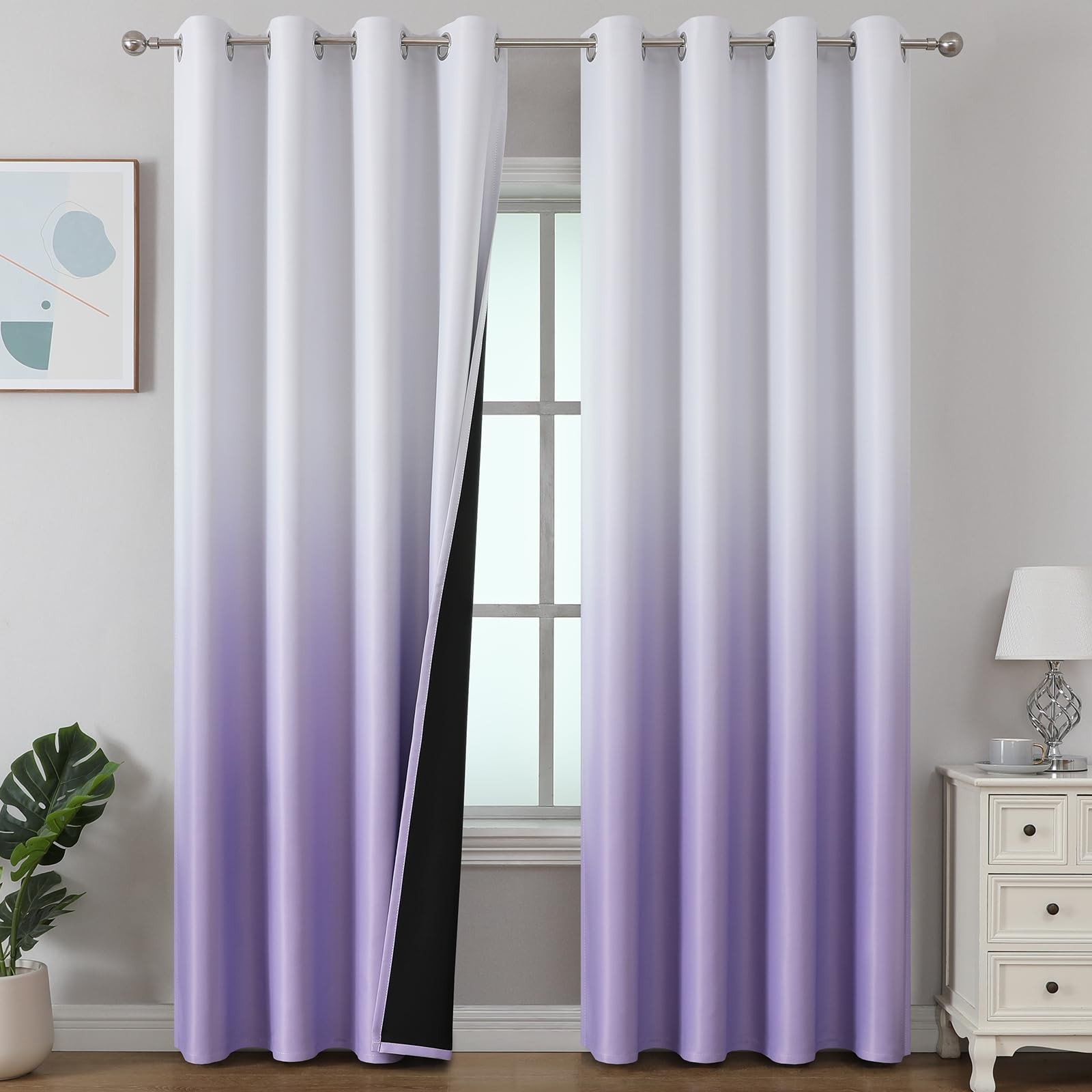Lilac and Greyish White Ombre Blackout Curtains for Living Room, Privacy & Li…