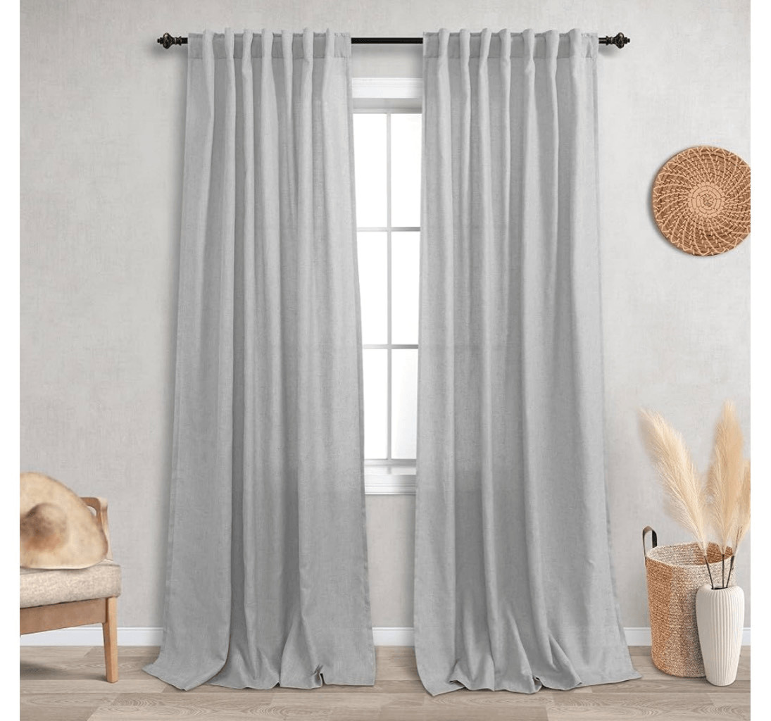 NEW Dove Gray Curtains 2 Panels Set Tab Top Light Filtering Linen Blend 52x84L
