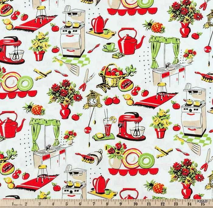 Fifties Retro Kitchen Valance Vintage 50s Appliances Cream Farmhouse Curtain