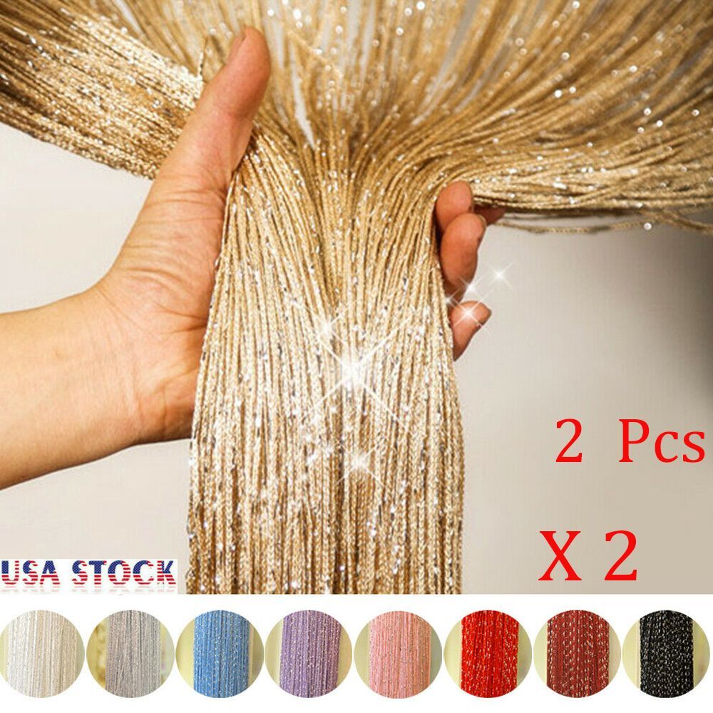 1-2Pack Glitter String Door Curtain Fly Screen Room Divider Window Panel Tassel